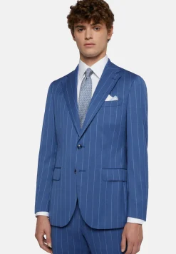 Abito Blu Gessato In Lana Elasticizzata