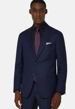 Abito Navy Blu Gessato In Lana Super 130