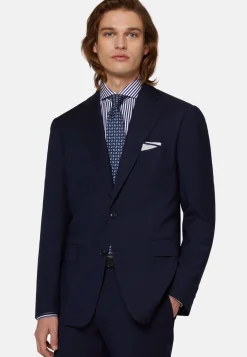 Abito Navy Blu Gessato In Pura Lana