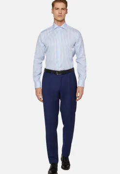 Camicia A Righe Azzurre In Cotone Dobby Regular