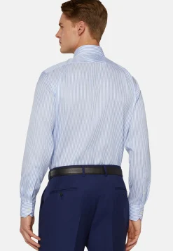 Camicia A Righe Azzurre In Cotone Dobby Regular