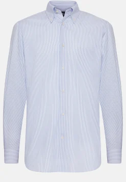 Camicia A Righe Azzurre In Cotone Dobby Regular