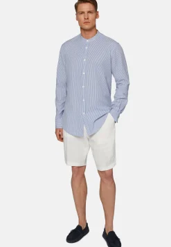 Camicia A Righe Azzurre In Seersucker Regular Fit