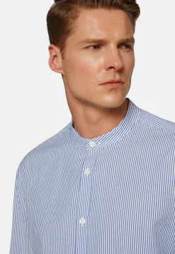 Camicia A Righe Azzurre In Seersucker Regular Fit