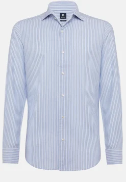 Camicia A Righe Azzurre In Cotone Dobby Regular