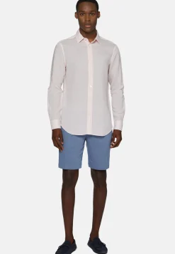 Camicia A Righe Marroni In Tencel Lino Regular Fit