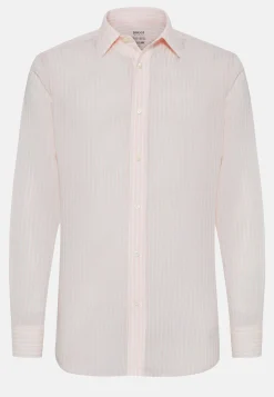 Camicia A Righe Marroni In Tencel Lino Regular Fit