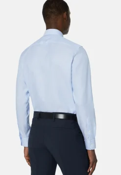 Camicia Azzurra In Cotone Dobby Slim Fit