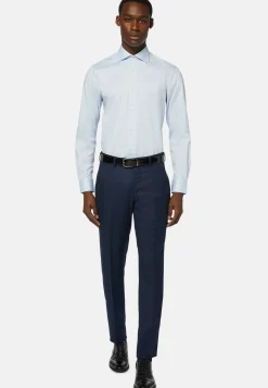 Camicia Azzurra In Pin Point Di Cotone Slim Fit