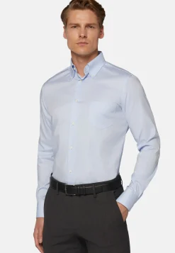 Camicia Azzurra In Pin Point Di Cotone Regular Fit