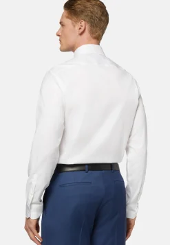 Camicia Azzurra In Pin Point Di Cotone Slim Fit
