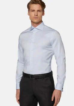 Camicia Azzurra In Pin Point Di Cotone Slim Fit