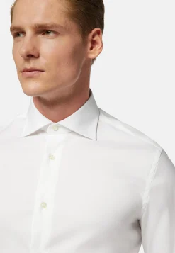 Camicia Azzurra In Pin Point Di Cotone Slim Fit