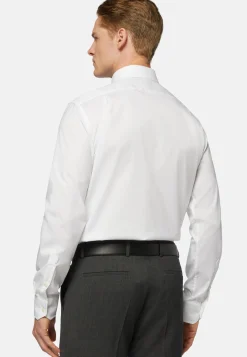Camicia Bianca In Pin Point Di Cotone Long Fit