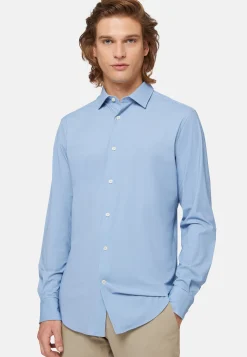 Camicia Blu In Nylon Elasticizzato Slim Fit