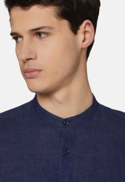 Camicia Navy In Lino Regular Fit