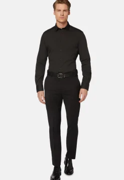 Camicia Nera In Cotone Elasticizzato Slim Fit