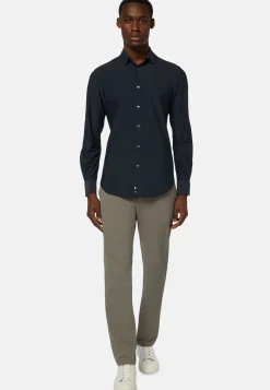 Camicia Nera In Nylon Elasticizzato Slim Fit