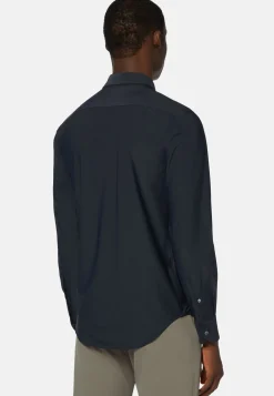 Camicia Nera In Nylon Elasticizzato Slim Fit