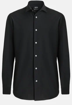 Camicia Nera In Nylon Elasticizzato Slim Fit