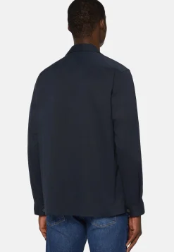 Camicia Over Camp Navy In Cotone Tencel