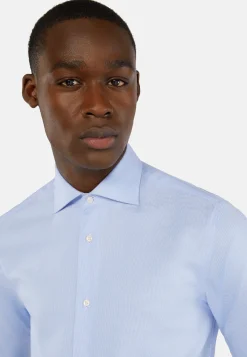Camicia Pied De Poule Azzurra In Cotone Slim Fit