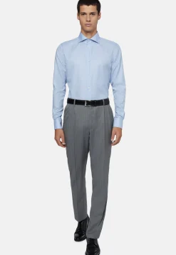 Camicia Pied De Poule Azzurra In Cotone Regular
