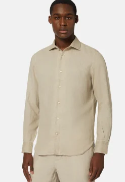 Camicia Tortora In Lino Regular Fit
