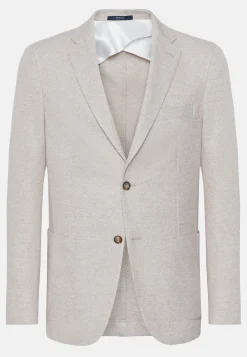 Giacca Azzurra Melange In Lino Cotone B Jersey