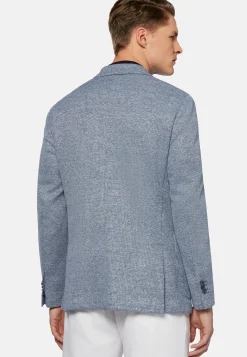 Giacca Azzurra Melange In Lino Cotone B Jersey