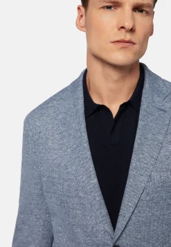 Giacca Azzurra Melange In Lino Cotone B Jersey