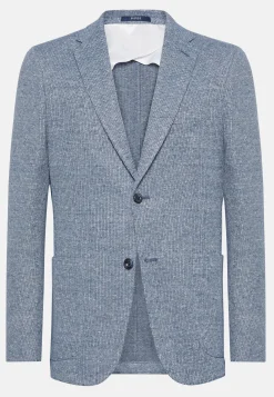 Giacca Azzurra Melange In Lino Cotone B Jersey