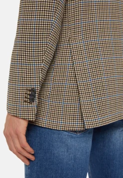 Giacca Beige Pied De Poule In Lana Elasticizzata