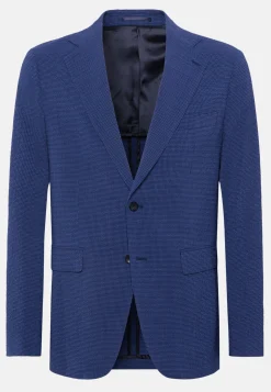 Giacca Blu In Lana Seersucker Elasticizzata