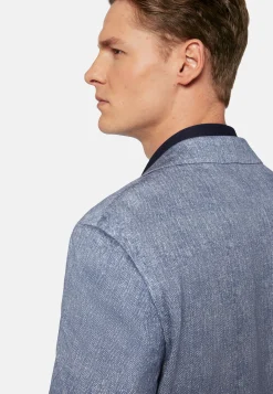 Giacca Blu Stampata In Cotone Jersey E Lino