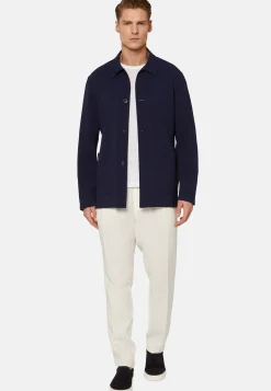 Giacca Camicia Navy In Seersucker Di Lana