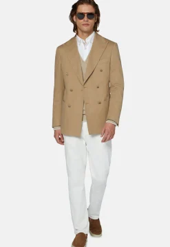 Giacca Doppio Petto Beige In Cotone Elasticizzato