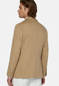 Giacca Doppio Petto Beige In Cotone Elasticizzato