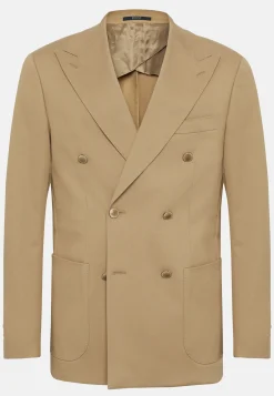 Giacca Doppio Petto Beige In Cotone Elasticizzato