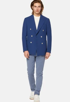 Giacca Doppio Petto Navy Blu In Pura Lana Crepe