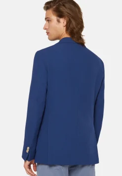 Giacca Doppio Petto Navy Blu In Pura Lana Crepe