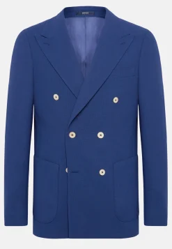Giacca Doppio Petto Navy Blu In Pura Lana Crepe