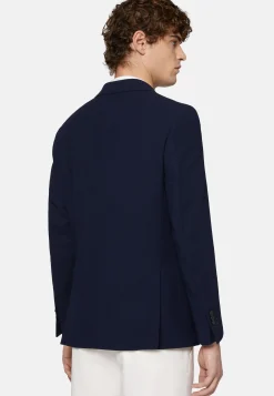 Giacca Doppio Petto Navy Blu In Pura Lana Crepe