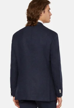 Giacca Navy Blu In Lino Lana Elasticizzata