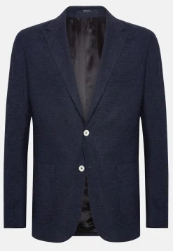 Giacca Navy Blu In Lino Lana Elasticizzata