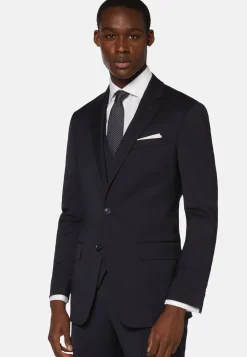 Giacca Navy In Saglia Di Lana Elasticizzata