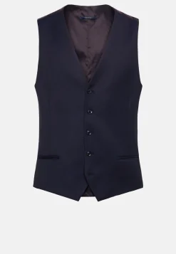 Gilet Navy Blu Micro Fantasia In Pura Lana