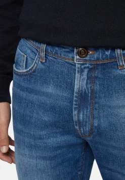 Jeans In Denim Elasticizzato Blu Medio