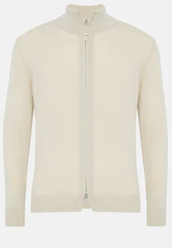 Maglia Full Zip Azzurro In Lana Merino