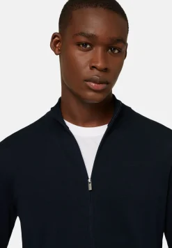 Maglia Full Zip Navy In Cotone Pima